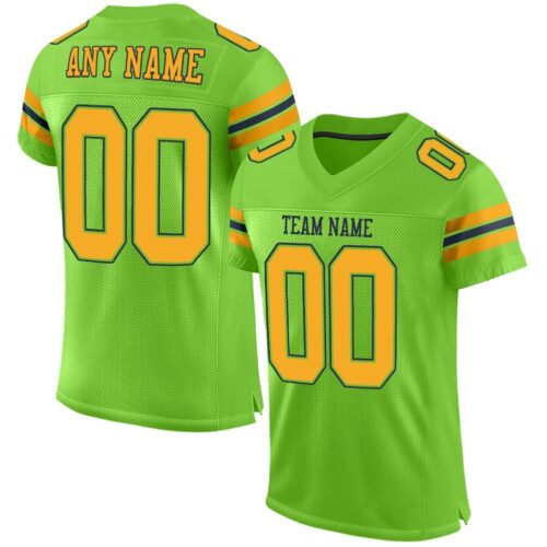 neon_green_0002 Custom Neon Green Gold-Navy Mesh Authentic Football Jersey
