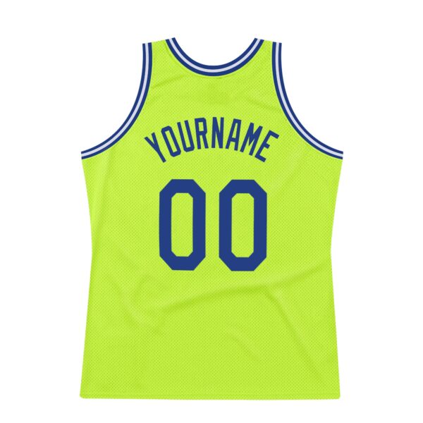 Custom Neon Green Royal-White Authentic Throwback Basketball Jersey