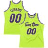 Custom Neon Green Purple-White Authentic Throwback Basketball Jersey