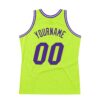 Custom Neon Green Purple-White Authentic Throwback Basketball Jersey