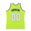 Custom Neon Green White-Navy Authentic Throwback Basketball Jersey