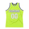 Custom Neon Green White-Navy Authentic Throwback Basketball Jersey