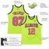 Custom Neon Green Pink-Navy Authentic Throwback Basketball Jersey
