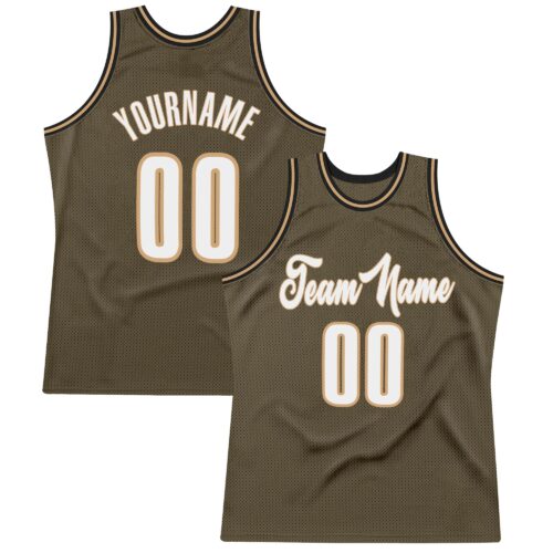 olive_0036 Custom Olive White-Old Gold Authentic Throwback Basketball Jersey