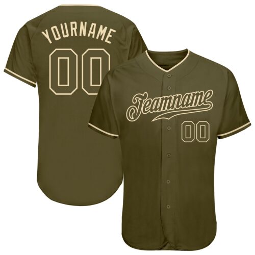 olive_0047 Custom Olive Olive-Cream Authentic Salute To Service Baseball Jersey
