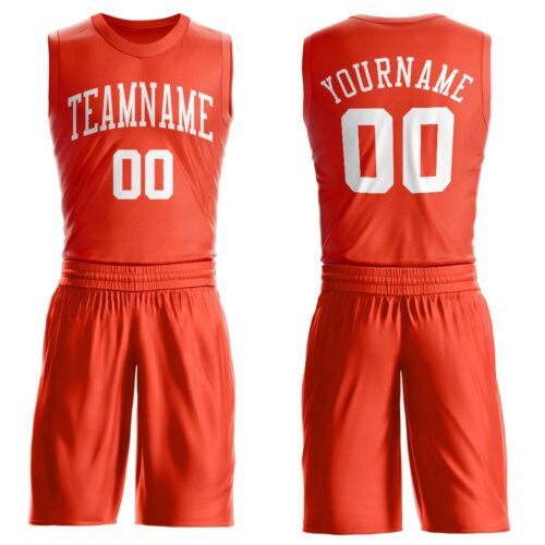 orange_0025 Custom Orange White Round Neck Suit Basketball Jersey