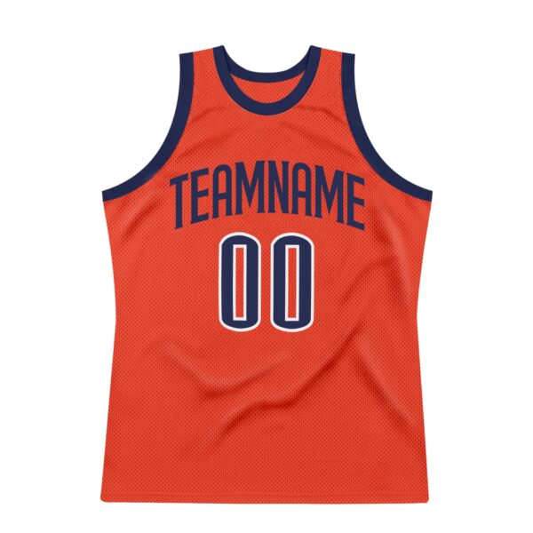 Custom Orange Navy-White Authentic Throwback Basketball Jersey