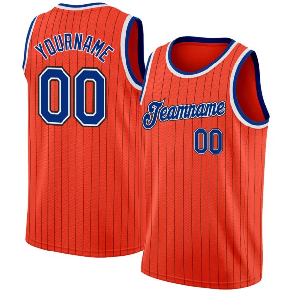 Custom Orange Black Pinstripe Royal-White Authentic Basketball Jersey