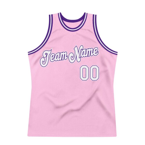 Custom Light Pink White-Purple Authentic Throwback Basketball Jersey