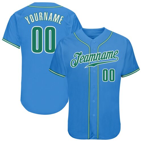 powder_blue_0063 Custom Powder Blue Kelly Green-White Authentic Baseball Jersey