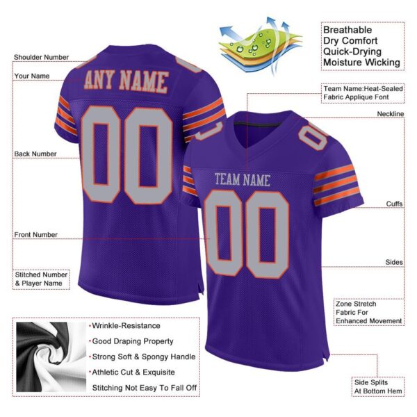 purple_0011-1 Custom Purple Gray-Orange Mesh Authentic Football Jersey