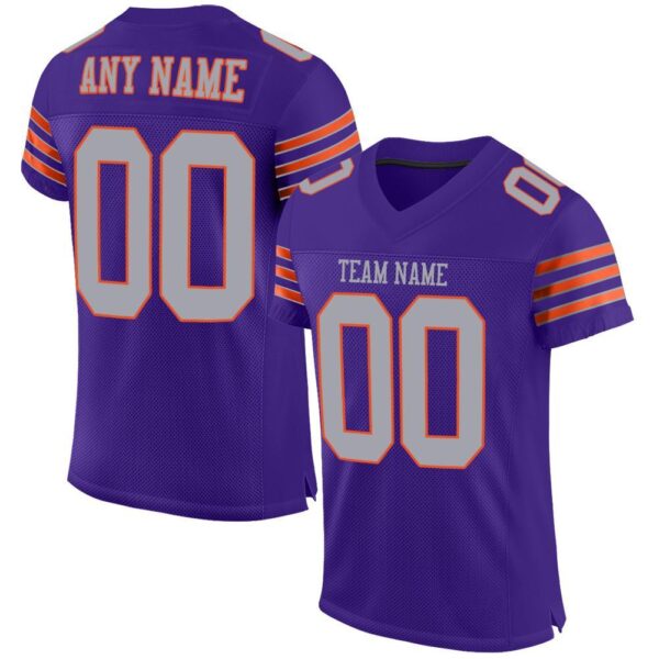 purple_0011 Custom Purple Gray-Orange Mesh Authentic Football Jersey