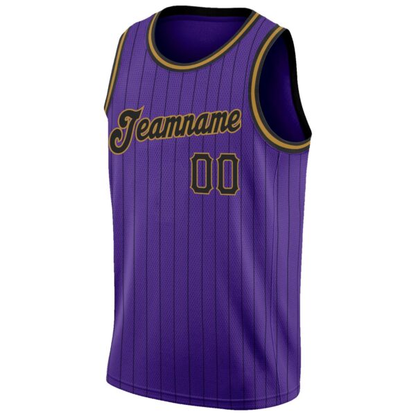 Custom Purple Black Pinstripe Black-Old Gold Authentic Basketball Jersey
