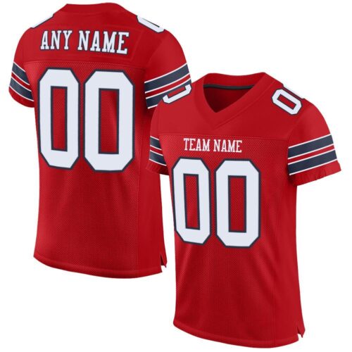 red_0010 Custom Red White-Navy Mesh Authentic Football Jersey