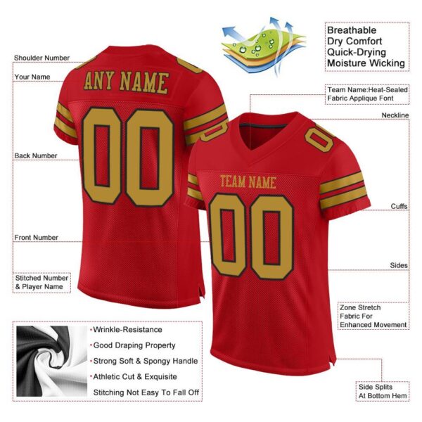 red_0011-1 Custom Red Old Gold-Black Mesh Authentic Football Jersey
