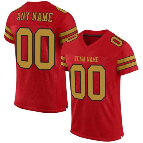red_0011 Custom Red Old Gold-Black Mesh Authentic Football Jersey