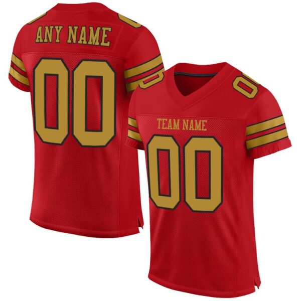 red_0011 Custom Red Old Gold-Black Mesh Authentic Football Jersey