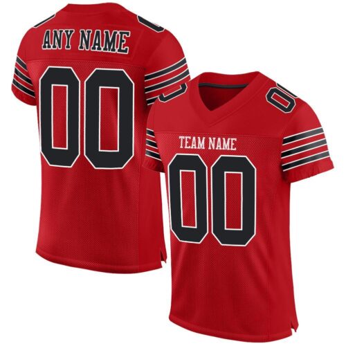red_0013 Custom Red Black-White Mesh Authentic Football Jersey