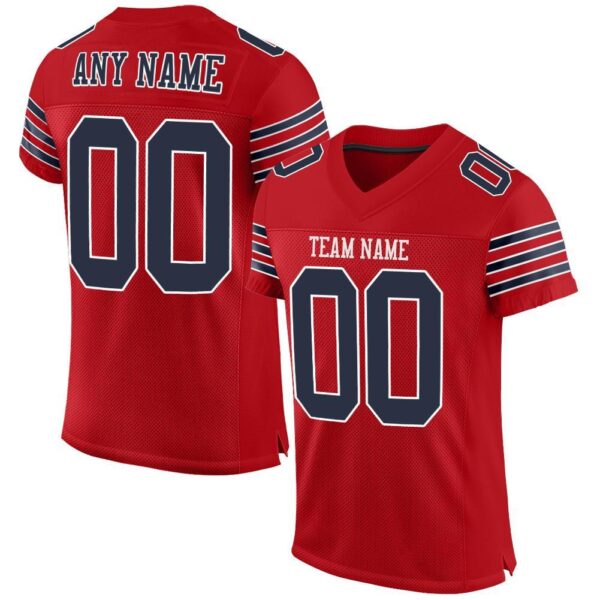 red_0014 Custom Red Navy-White Mesh Authentic Football Jersey