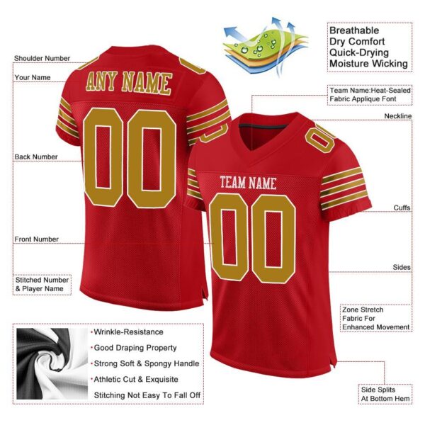red_0015-1 Custom Red Old Gold-White Mesh Authentic Football Jersey