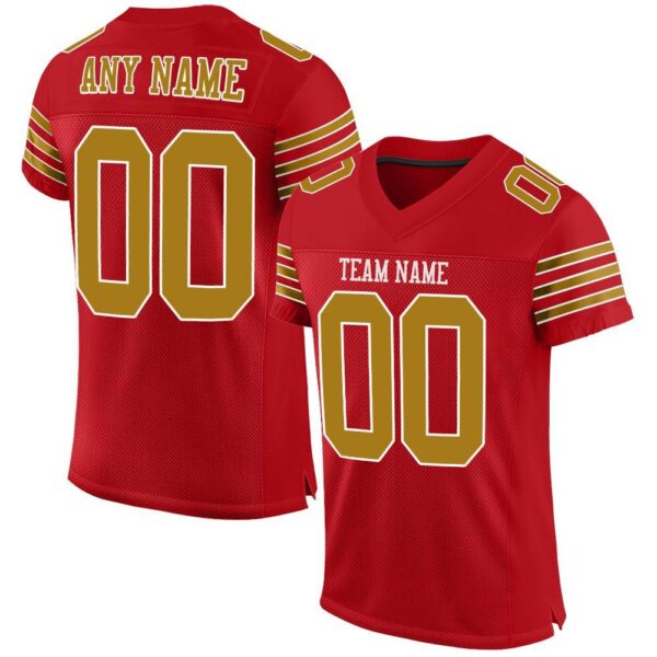 red_0015 Custom Red Old Gold-White Mesh Authentic Football Jersey