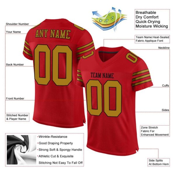 red_0017-1 Custom Red Old Gold-Black Mesh Authentic Football Jersey