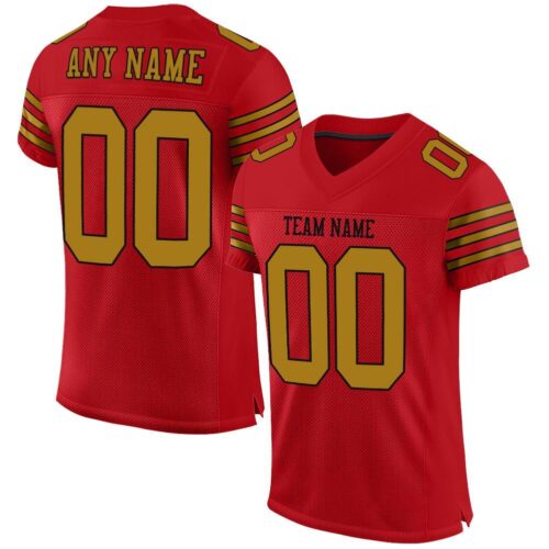 red_0017 Custom Red Old Gold-Black Mesh Authentic Football Jersey