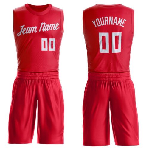red_0028 Custom Red White Round Neck Suit Basketball Jersey