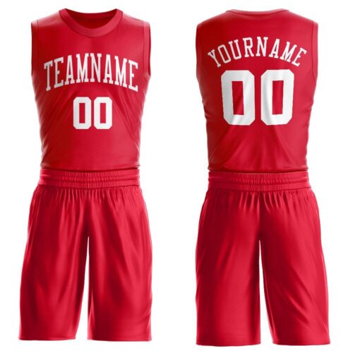 red_0033 Custom Red White Round Neck Suit Basketball Jersey