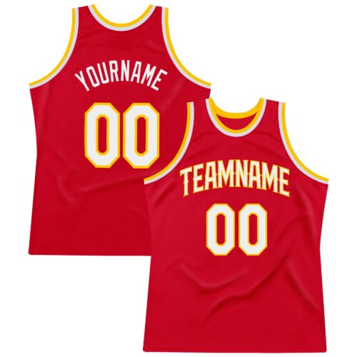 red_0185 Custom Red White-Gold Authentic Throwback Basketball Jersey