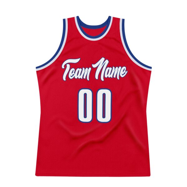 Custom Red White-Royal Authentic Throwback Basketball Jersey