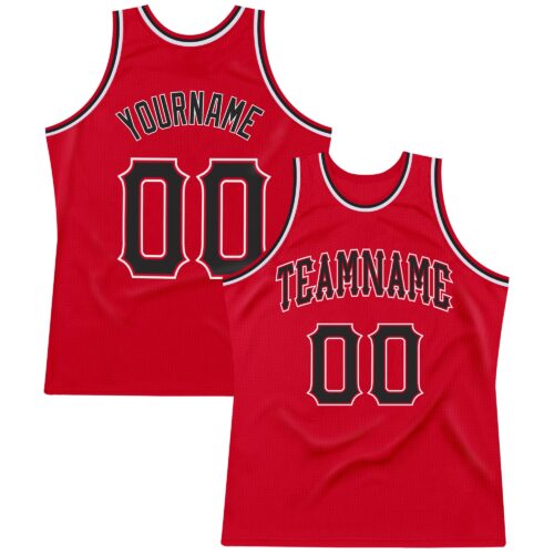 red_0202 Custom Red Black-White Authentic Throwback Basketball Jersey