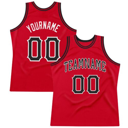 red_0210 Custom Red Black-White Authentic Throwback Basketball Jersey