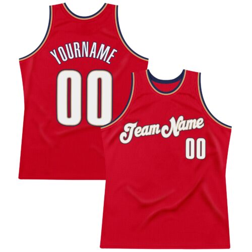 red_0212 Custom Red White-Navy Authentic Throwback Basketball Jersey