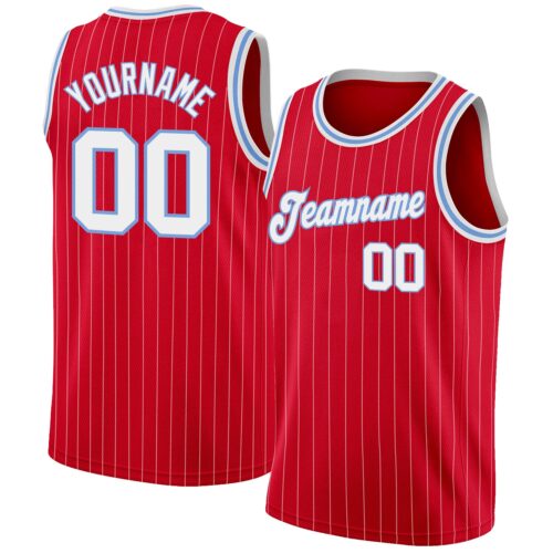 red_0258 Custom Red White Pinstripe White-Light Blue Authentic Basketball Jersey