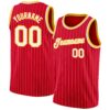 Custom Red White Pinstripe White-Gold Authentic Basketball Jersey