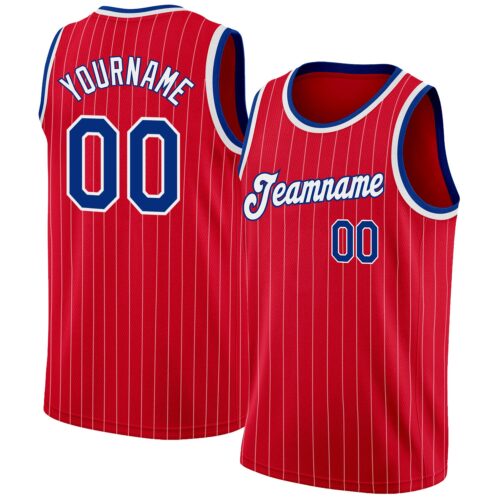 red_0262 Custom Red White Pinstripe Royal-White Authentic Basketball Jersey