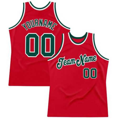 red_0371 Custom Red Green-White Authentic Throwback Basketball Jersey