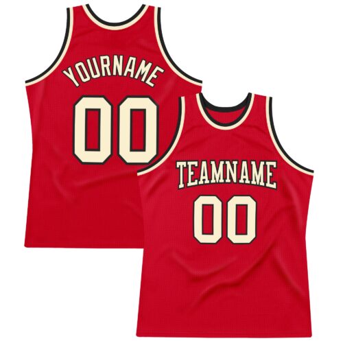 red_0372 Custom Red Cream-Black Authentic Throwback Basketball Jersey