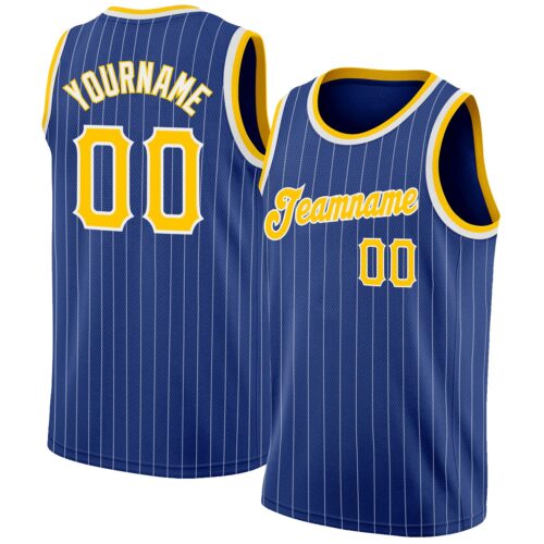royal_0178 Custom Royal White Pinstripe Gold-White Authentic Basketball Jersey