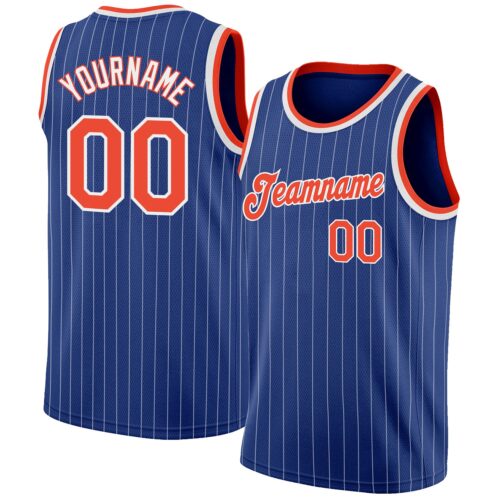 royal_0179 Custom Royal White Pinstripe Orange-White Authentic Basketball Jersey