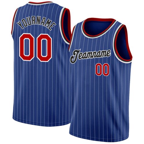royal_0181 Custom Royal White Pinstripe Red-Black Authentic Basketball Jersey