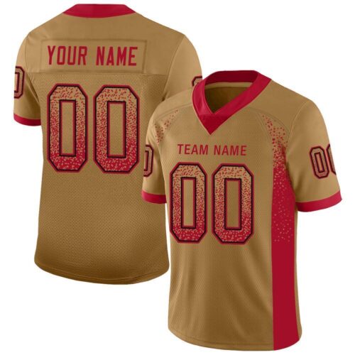 san_fr_0051 Custom Old Gold Red-Black Drift Fashion Football Jersey