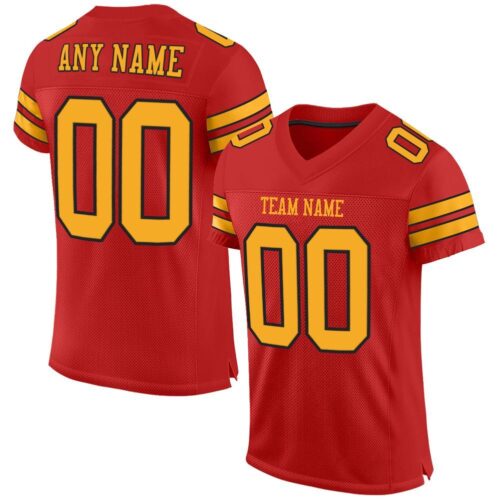 scarlet_0004 Custom Scarlet Gold-Black Mesh Authentic Football Jersey