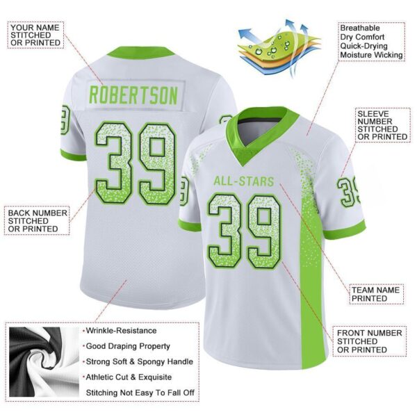 Custom White Neon Green-Navy Drift Fashion Football Jersey