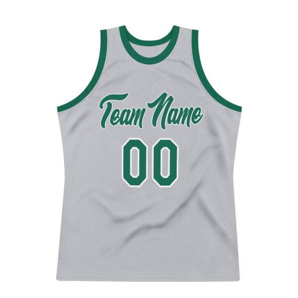 Custom Gray Kelly Green-White Authentic Throwback Basketball Jersey