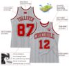 Custom Gray Black Pinstripe Red-White Authentic Basketball Jersey