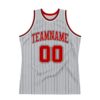 Custom Gray Black Pinstripe Red-White Authentic Basketball Jersey