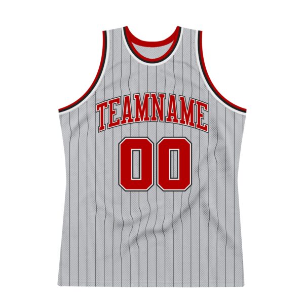 Custom Gray Black Pinstripe Red-White Authentic Basketball Jersey