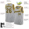 Custom Gray Black Pinstripe Black-Gold Authentic Basketball Jersey